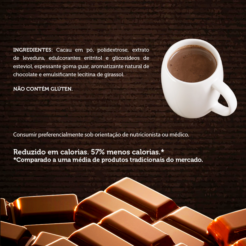 ACHOCOLATADO DIET BAIXO EM AÇÚCAR 200g | Vegano | Cacau 100% puro
