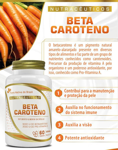 Beta Caroteno (Pro-Vitamina A 2000UI) 60 Capsulas - Flora Nativa