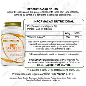 Beta Caroteno (Pro-Vitamina A 2000UI) 60 Capsulas - Flora Nativa